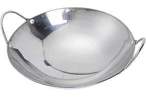 Operitacx Stainless Steel Woks Stir Fry Pans Non-stick Frying Pan Flat Bottom Chinese Wok Hot Pot with Double Handle Kitchen Cookware for Induction Gas Stove 8in