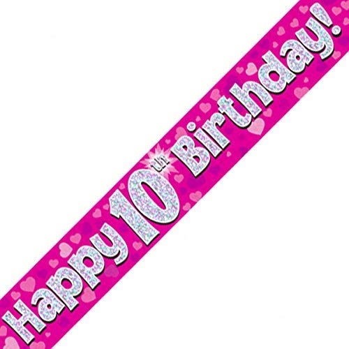 10th Birthday Pink Holographic Banner by Signature Balloons