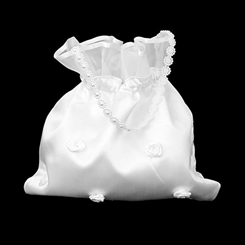 thumbnail image 2 of White Satin & Organza Pearl Bridal Dolly Bag – Wedding Flower Girl Handbag – New 2 of 4