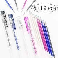 16 Pieces Heat Erasable Fabric Marking Pens,4 pens Plus 12 Refills for Tailors Sewing, and Quilting Dressmaking, 4 Colors Heat Erasable Pens for Various Colors of Fabrics