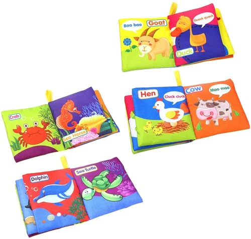 TERRIFI Soft Baby Books Set - 8 Pcs Cloth and Bath Books, Crinkle, Washable, Non-Toxic Early Education Toys for Newborns, Babies, Infants, Toddlers, Kids - Preschool Learning