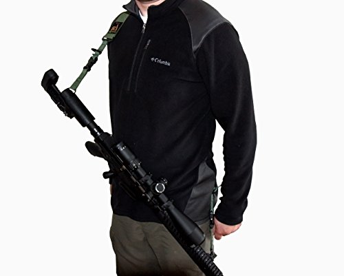 S2Delta - USA Made 2 Point Rifle Sling, Quick Adjustment, Modular Attachment Connections, Comfortable 2" Wide Shoulder Strap to 1" Attachment Ends (Green with Push Button Swivels) (MRS2P-USA-GPB)