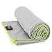 EZOWare Microfiber Towel for Pool, Travel, Beach, Bath, Gym, Camping - Gray and Green Trim/Medium, Super Absorbent Quick Dry with Carry Pouch