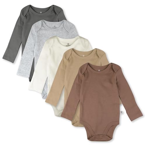 HonestBaby 5-Pack Long Sleeve Bodysuits One-Piece 100% Organic Cotton for Infan…