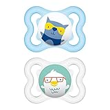 MAM Mini Air Pacifiers (2 pack), MAM Sensitive Skin Pacifier 0-6 Months, Best Pacifier for Breastfed Babies, Boy Pacifiers, Blue and Gray