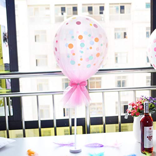 Formemory 3 Pack Pink Latex Tulle Polka Dot Balloons, Tutu Tulle Balloons With Column Base Kit for Birthday Party Baby Shower Engagement Wedding