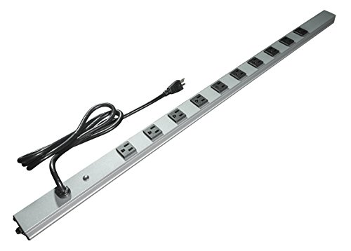 Brooks Power Systems SL20-36-10-6 Slim Line Series Multiple Outlet Strip for Use In Electronic Cabinets, Work Benches, Lab Tables & OEM Applications, 10 Outlets, 6 Foot Cord, Gray