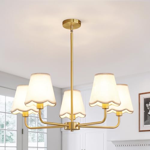 KAISITE Modern Gold Chandelier 5-Light Farmhouse Chandelier for Dining Room Industrial Dining Kitchen Light Fixture Over Table Ceiling Chandelier for Bedroom Living Room Foyer Entryway