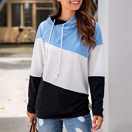 Goddesslili Blouses for Women Fashion 2019, Beautiful Patchwork Print Long Sleeve Hoodies Pullover Tops Blouse for Girls College Student, Back to School Supplies, Blue/Grey