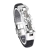Jusnova Mens Stainless Steel Braided Leather Bracelet Bangle 8.6 Inches Silver Color