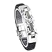 Jusnova Mens Stainless Steel Braided Leather Bracelet Bangle 8.6 Inches Silver Color