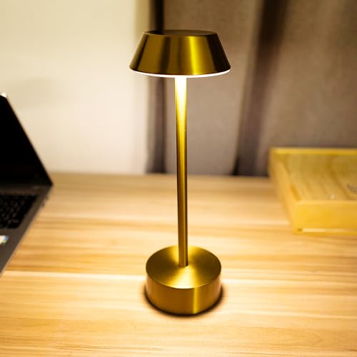 CORDLESS TABLE LAMP SET OF 2 LED RECHARGEABLE TABLE LAMPS BRUSHED GOLD BATTERY OPERATED TOUCH LAMP STEPLESS DIMMABLE PORTABLE NIGHT LIGHT FOR RESTAURANT BEDROOM COFFEE TABLE BAR