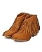 Soda CG82 Women Suede Layered Fringe Stacked Western Ankle Bootie - Tan