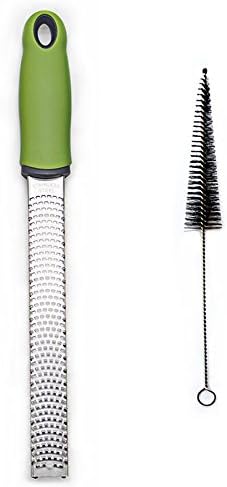 Aeaker Citrus Lemon Zester &amp; Cheese Grater - Parmesan Cheese, Lemon, Ginger, Garlic, Nutmeg, Chocolate, Vegetables, Fruits - Razor-Sharp Stainless Steel Blade Cleaning Brush Dishwasher Safe (Green)