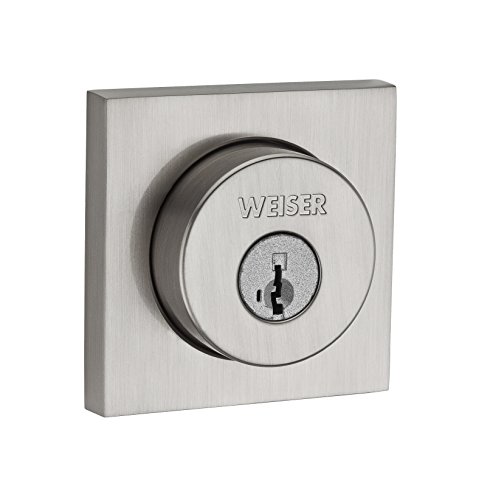 Weiser Contemporary Square Deadbolt Featuring SmartKey, Exterior Door Lock, Satin Nickel (9SSD94710-011)
