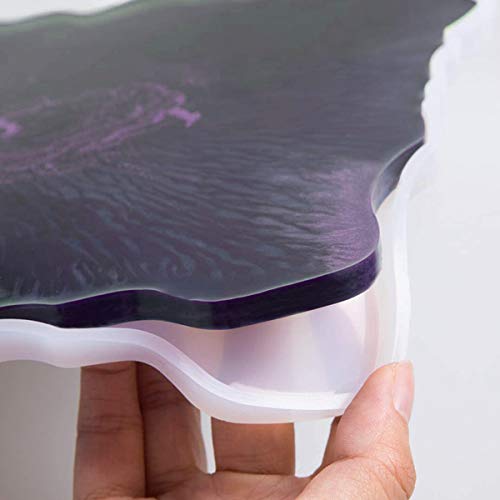 MGFAION 2 Pack Silicone Resin Tray Molds,Coaster Molds for Resin Casting Premium Geode Agate Platter Molds, 2pcs Geode Agate Tray Molds & 4pcs Gold Handles,Epoxy Resin Casting Molds DIY Craft Making