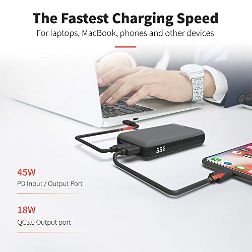 Excitrus 45W Power Bank Air - Ultra Small USB C Portable Charger Fast Charges MacBook Laptop & Surface with Power Delivery 2.0 - Battery Pack Fast Charges Phones Tablet Nintendo Switch with Q.C. 3.0
