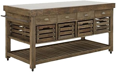 Kücheninsel mit 8 Schüben & 8 Kisten aus Massivholz Ulme alt - Modell