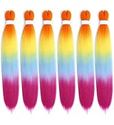 WOME Pre-stretched Braiding Hair Professional Perm Yaki Synthetic Hair Braids Rainbow Color 24 In...