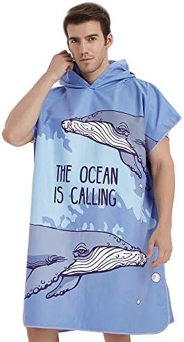 HOTMANGO Microfiber Surf Beach Wetsuit Changing Towel Bath Robe Poncho Hood,Watersports Activities,Adults Men Women -One Size Fit All