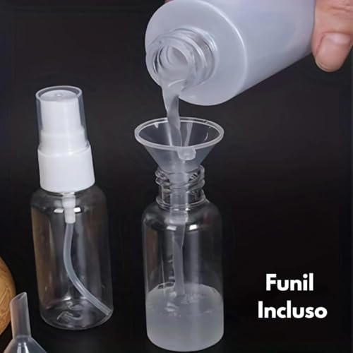 Frascos para Viagem Kit 9 Peças com Estojo Transparente Ideal para Shampoo Condicionador Sabonte Líquido Cremes Hidratante com Funil para Encher Recipientes Cosméticos (Branco)
