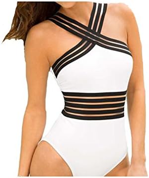 Sexy Black And White Block Bikini One Piece Swinsuits Criss Cross Neck With Padded Summer Beach 2017