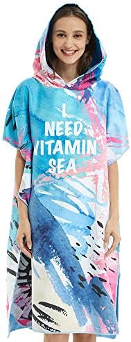 HOTMANGO Microfiber Surf Beach Wetsuit Changing Towel Bath Robe Poncho Hood,Watersports Activities,Adults Men Women -One Size Fit All