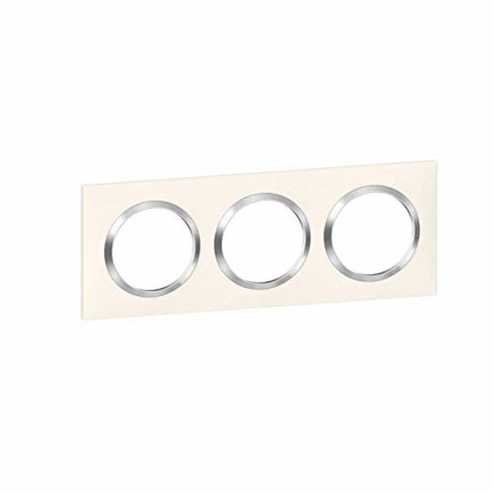 Legrand Dooxie LEG600843 3P BLC Square Switch/Socket Cover Plate with 3 Holes White Finish with Chrome Effect Ring