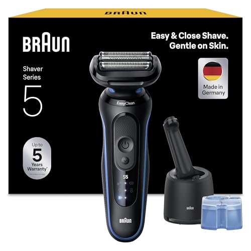 Braun Serie 5 Rasoio Elettrico Barba, Wet&Dry, Regolabarba Uomo, Rasoio Barba, 50 Min di Utilizzo, Stazione Smartcare 4in1, Senza Fili, 100% Impermeabile, Regolabarba Braun, 52-B7000cc, Blu