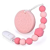 Baby Teething Toys BPA Free Silicone Teether Chew Egg with Pacifier Clip Cute and Effective Pain Relief Pink Cookie for Stylish Girl