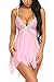 Avidlove Women Lingerie Lace Babydoll V Neck Sleepwear Strap Chemise (M, Style 1-Pink)