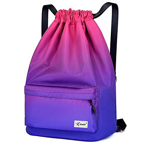 Risefit Drawstring Gym Bag Swim Bag School PE Kit Bags Waterproof Gym Backpack Beach Bags with Wide Straps Children Adults