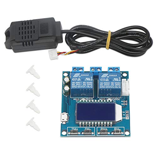 DROK Humidity and Temperature Controller, Digital Thermometer Hygrometer Control Module Dual Outputs -20â„ƒ~60â„ƒ 00%~100% RH LCD Automatic Constant Temperature Humidity Regulator Board