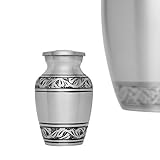 Funeral Keepsake Urn by Liliane - Cremation Urn for Human Ashes - Hand Made in Brass and Hand Engraved - Fits small amount of Cremated Remains - Lauriers Keepsake in Pewter Finish