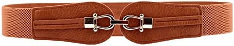 Aecibzo Women's Fashion Wide Buckle Elastic Stretch Waist Belt Waistband (M/Fit waist 29.5"-37.4", Brown)