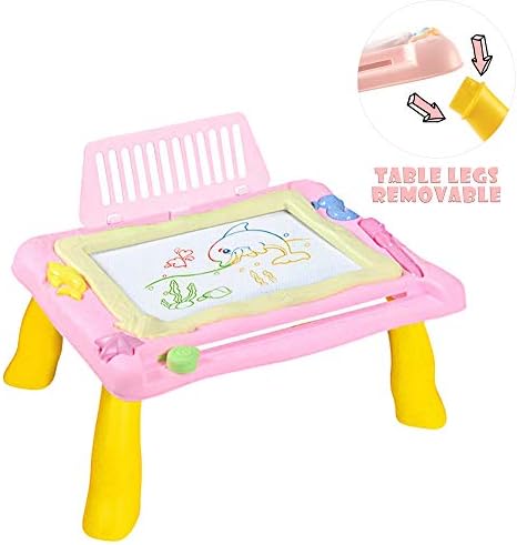 asika Magnetic Doodle Board Drawing Table, Deluxe Activity Travel Desk - Learn and Sketch Writing Magic Pad with Erasable 3 Magnets for Kids and Toddlers - Travel Size (Pink)