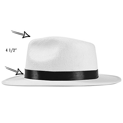 White Felt Fedora Gangster Hat - Mobster Costume Hats by Funny Party Hats