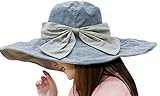 Women's Lady's Large Bowknot Wide Brim Beach Sun Hat, Blue