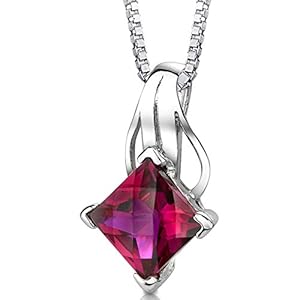 Peora Created Ruby Pendant Necklace for Women 925 Sterling Silver, 3 Carats Princess Cut 8mm, with 18 inch Chain