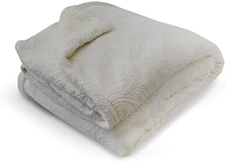 Posh Home 3D Paisley Embossed Velvet - Reversible to Sherpa Throw - 50x60 - Ivory