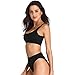Dixperfect Two Pieces Bikini Sets Swimsuit Low Scoop Top High Waisted Cheeky Bottom (S, Black)