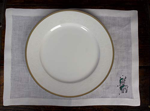 Secret Santa Gift Handcrafted - Placemat Set with Christmas Deer – Gift idea for Cooking Enthusiasts - Pure Linen Table Serving Accessory