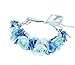 Vivivalue Rose Flower Crown Boho Flower Headband Hair Wreath Floral Headpiece Halo with Ribbon Wedding Party Festival Photos Blue
