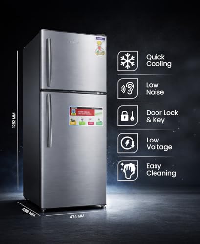200L Gross/130L Net Capacity, Double Door Defrost Refrigerator With Grip Handle, Silver Finish, Adjustable Front Wheel, Quick Cooling, Low Voltage, Fridge - 90L/Freezer- 40L capacity GRF2209SXE Silver