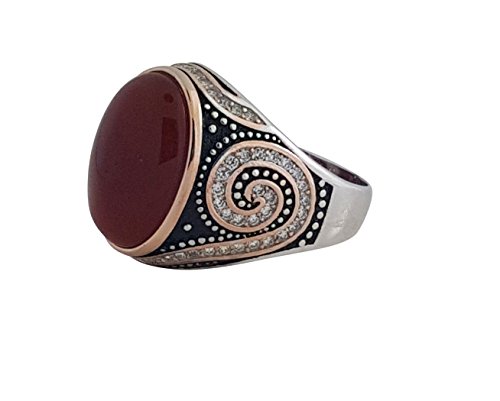 925 SOLID STERLING SILVER RING WITH RED AGATE & CZ IN DIFFERENT SIZES CR1 (11)