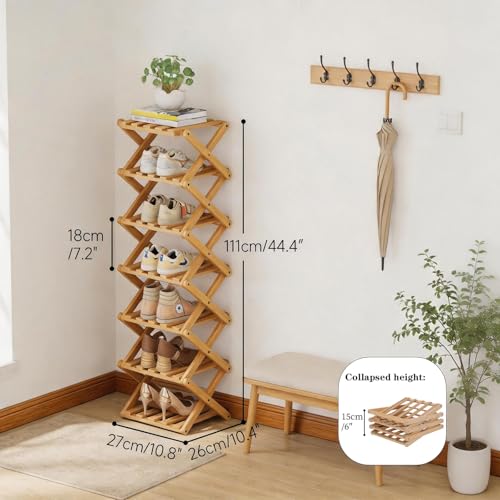 Akloya Vertical Narrow Shoe Rack, 7 Tier Portable Foldable No Installation Freestanding Shoe Rack for Corridors, Bedroom, Living Room, Corner and Small Spaces (7 Animals)