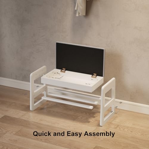 AQIMUELE Shoe Bench Cushion, 2 Levels, Shoe Bench with Folding Lid, Wooden Shoe Rack for Entryway, Hallway 60 cm (White)