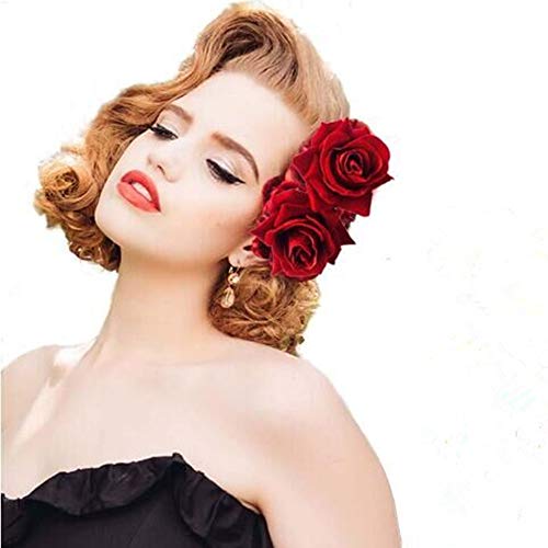 Rose Flower Hair Clip Comb Red Rose Flower Brooch Pins Up Flamenco Dancer Bride Wedding Fabric Flowers Hairpins Headwear Barrette Styling Tools Accessories for Women Girls Red 1pcs - Thumbnail 3