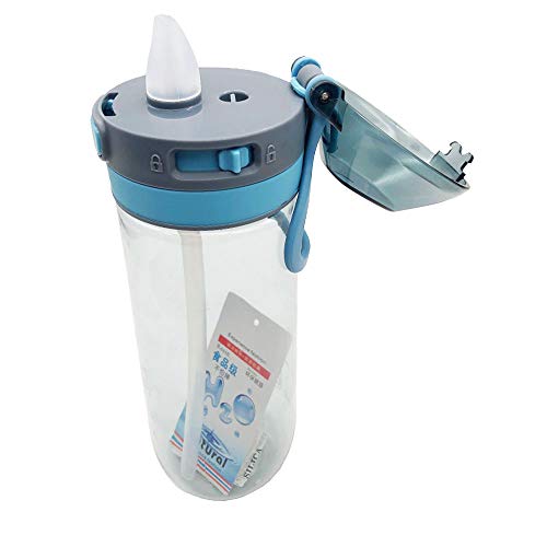 Outdoor sports water cup, rope straw, high temperature resistant plastic water cup, sealed duckbill, 650ML (Blue)