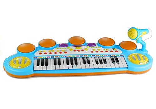 O.B Toys&Gift Musical Instrument Piano Toy 37-Key Kids Electronic Keyboard Organ w/ Stool , Microphone , Record & Playback Custom - Electronic Piano Toy for Kids & Toddler (Blue) - Thumbnail 2